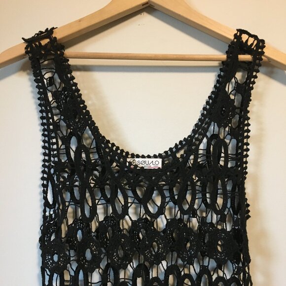 Vintage Bohemian Black Loose Crochet Lace Top - Picture 4 of 15